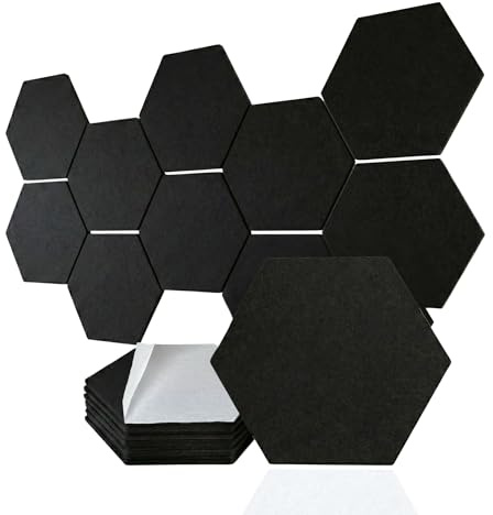 G.schmückt Akustikplatten Filz selbstklebend, 12 Stück Akustikpaneele Hexagon, Schallabsorber Wand, Schallschutz & Wandverkleidung 30x26x1 cm ([01] Schwarz, 36er Pack)
