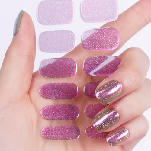 DANNI & TONI 28Pcs Vernis Autocollant Ongle Gel UV Strips,Gel Nail Stickers,Nail Art Auto-Adhésif Ongle,Adesivi per unghie in gel(Iridescent Charm)