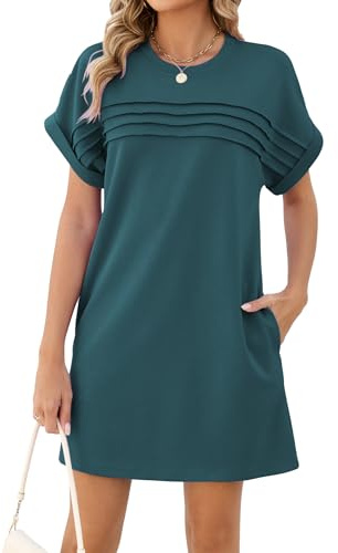 Famulily Women's 2026 Summer Sundress Casual Cap Sleeve Pleated T Shirt Dresses Loose Short Dress with Pockets