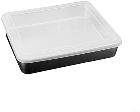 HEIBTENY Molde para tartas de acero inoxidable con tapas transparentes, bandeja rectangular para hornear lasaña, brownies, 33 cm/44 cm, plateado, apto para lavavajillas (33 x 29 x 6 pulgadas)