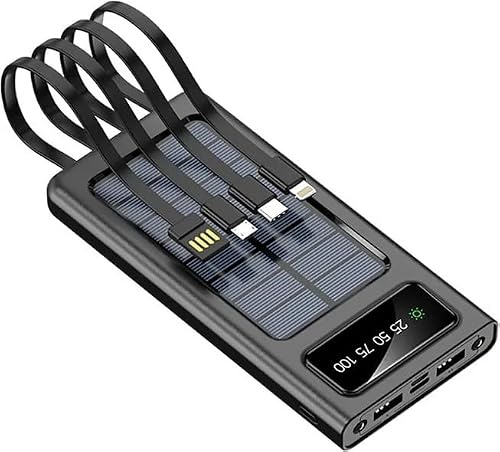 Power Bank 1000mAh con Cavi Integrati e Display LED, Caricabatterie Portatile Universale con Porte USB/Type-C, Ricarica Rapida Compatible per Smartphone e Tablet (Modello 2)
