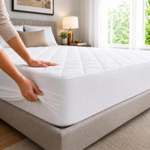 Casabella Extra Deep Quilted Matress Protector 12 Fitted Bed Cover Polycotton Mattress Protectors (4 Ft Double, Quilt)