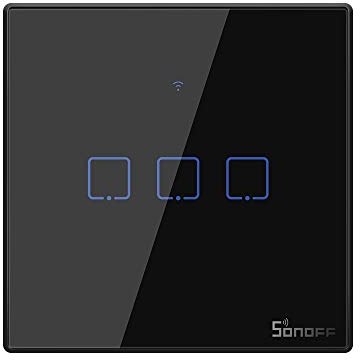 Interrupteur Mural Intelligent,Sonoff Interrupteur Connecté WiFi sans fil avec Contrôle à Distance&Contrôle RF,Compatible avec Alexa,Google Home,Interrupteur Tactile Avec Fonction de Temps(3 Gang)Noir