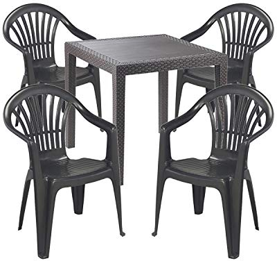 Mojawo Gartengarnitur 5-TLG. Gartentisch Kunststoff 79x79cm H72cm + 4 Stapelstühle - Kunststoff Anthrazit - Bistro Set - Esstisch - Stapelstuhl