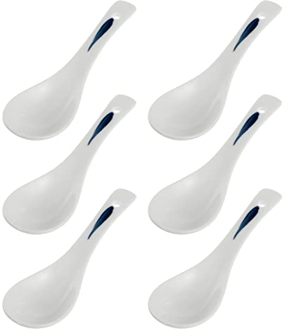 6Pcs Soupe Asiatique Cuillères Céramique Soupe Chinoise Soupe Cuillères de Riz Blanche Cuillère Japonaise pour Ramen Wonton Boulette Miso Apéritif