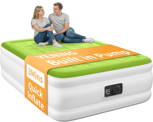 YENING Full Size Air Mattress with Built in Pump Raised Double Blow up Bed Inflatable Camping Airbed Electric 18 Inch Tall