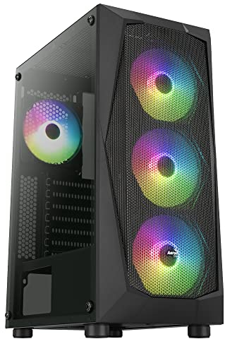 Aerocool FALCONV2BK, Caja PC ATX, Frontal Mesh, Cristal Templado, 4 Ventiladores ARGB 12cm, Negro