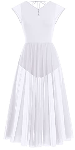 Vestido de Baile de Ballet Escotado por Detrás para Mujer Vestido de Danza Lírica Contemporánea Maillot Patinaje Artistico Mujer Maillot Gimnasia Ritmica Blanco S