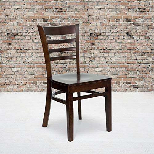 EMMA + OLIVER 2 Pack Ladder Back Walnut Wood Restaurant Chair