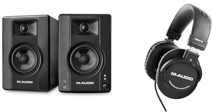 M-Audio BX4BT 4.5 Studio Monitors & PC Speakers with Bluetooth for Recording and Multimedia & HDH40 – Over Ear Studio Headphones with closed back design, flexible headband and 2.7m cable