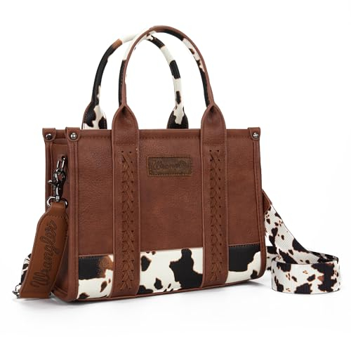 Montana West × Wrangler Tote Bag for Women Small Crossbody Bags Cow Print Satchel Top Handle Purse with Strap WG-HB-102-8120S-BR