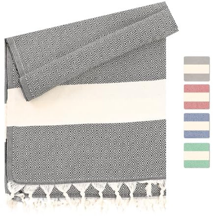 Heré Mood Asciugamano per hammam e sauna, asciugamano da bagno – di alta qualità Pestemal Fouta – Elegante telo mare pestemal – colorato ed elegante tessuto per hammam (grigio, 1 pezzi)