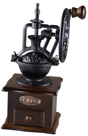 TOPBATHY Macinacaffè Manuale Vintage in Legno e Ghisa Macchina Caffè Da Cucina Con Leva Macina Chicchi Professionale Portatile Base in Legno Con Macinacaffè Manuale Di Precisione