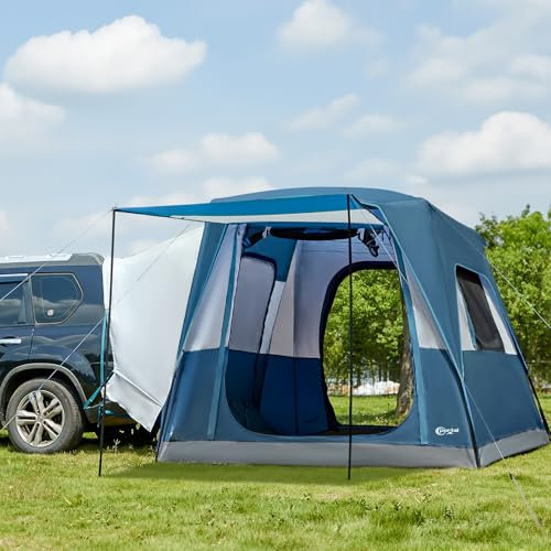 Portal 5 Man Car Camping Tent SUV Tent 4-5 Persons Family 3000mm Water-resistant for Vehicle Tailgate Windproof with 3 Doors Awning Canopy Porch Extension
