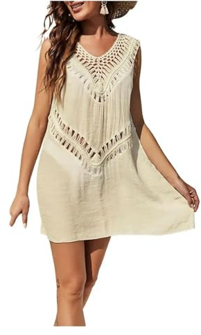 Dam baddräkt skydd solskydd andas kvinnor strandklänning sommar bikini täcka upp strandkläder, Aprikos, XL