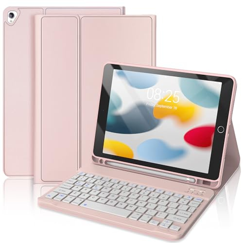 D DINGRICH Funda para iPad de 9ª generación con teclado de 10.2 pulgadas, teclado inalámbrico desmontable magnético, funda tipo libro con soporte para lápices para iPad de 8ª generación, 7ª generación