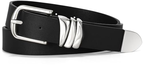 VONMELLI Gürtel Damen für Jeans Kleid Hosen Ledergürtel Damen Mode Schwarz Tallengürtel mit Silber Schnalle Schwarz Passend für Bundweite 78-90cm