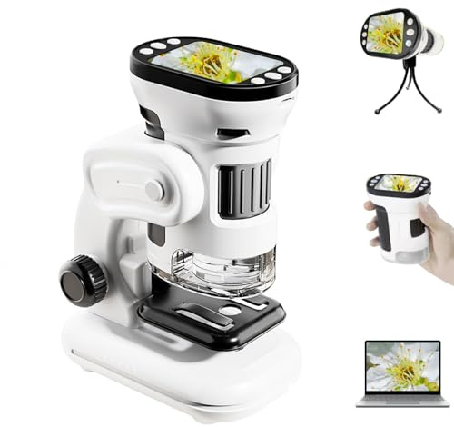 Auveach 3 in 1 Microscopio Digitale per Bambini 1000X Microscopio Portatile da 2.0 con 6 Luci LED Regolabili 14pcs Preparato Slide Esemplare e Scheda 32 GB, Natale e Compleanno