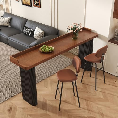 Köksbord med Naturlig Kant, Industriellt Rektangulärt Höst Bartabell, Med Stängsel, Smidejärnben, För Restaurang, Café, Utan Hocker(180x50x105cm/71x20x41in)