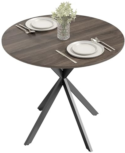 HOMCOM 80cm Round Dining Table, Industrial Kitchen Table with Cross Steel Legs for Dining Room, Kitchen, Living Room, Brown