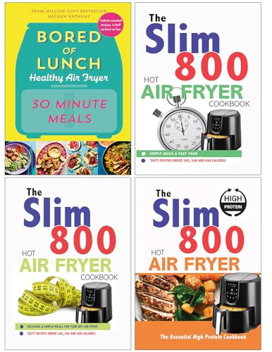 Bored of Lunch Healthy Air Fryer 30 Minute Meals, The Slim 800 Hot Air Fryer Simply Quick & Fast Food, Hot Air Fryer Recipe Cookbook & The Essential High Protein Cookbook 4 Books Collection Set