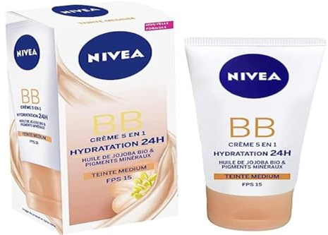 NIVEA - BB Crème 5 En 1 Teinte Claire - Crème Visage hydratante FPS 15 - Hydratation 24H - Soin visage anti imperfections & Signes De Fatigue - Huile De Jojoba Bio & Pigments Minéraux - 50 ml
