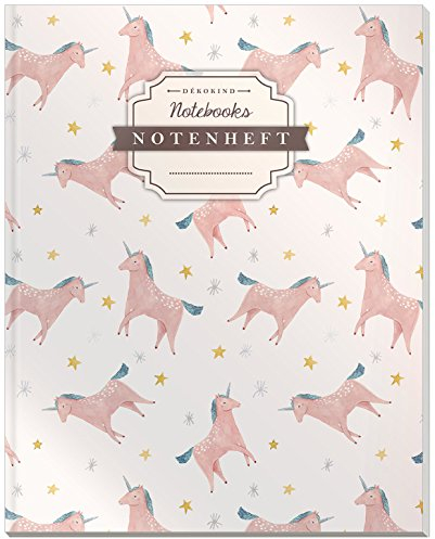 DÉKOKIND Notenheft | DIN A4, 64 Seiten, 12 Notensysteme pro Seite, Inhaltsverzeichnis, Vintage Softcover | Dickes Notenbuch | Motiv: Einhörner