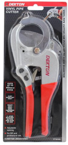 Dekton Vinyl Pipe Cutter-Adjustable Opening| Heavy Duty Body With Hardened Blade| Cuts UpTo 42mm Pipes| Rust Resistant Body| 11 Step Ratchet Action For Ease Of Use| For Diy, Projects, Professional Use