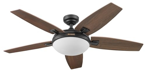 Honeywell Ceiling Fans Carmel, 48 Inch Contemporary Indoor LED Ceiling Fan with Light, Remote Control, Dual Mounting Options, Dual Finish Blades, Reversible Motor - 50197-01 (Bronze)