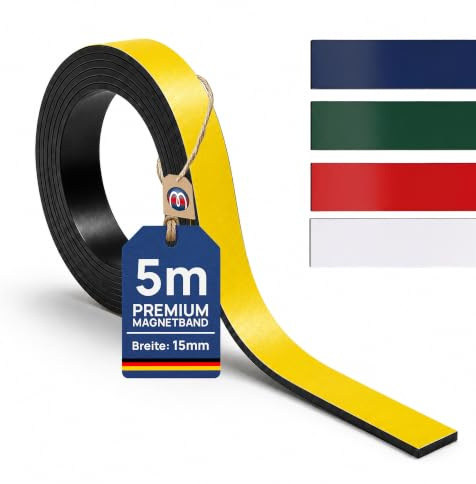 Magnetband Kennzeichnungsband farbig, Breite 15mm - 5m Rolle - Magnetstreifen - Zum Beschriften und Markieren, von Lager, Werkstatt, für Whiteboards, Flipcharts, Präsentationen, Farbe:gelb