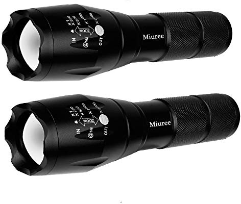 2 Pack LED Tactical Flashlight Water Resistant Military Grade 2000 Lumens 5 Modes Zoom Function Ultra Bright Torch