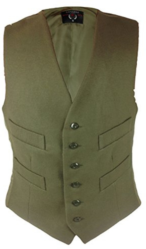 Carabou Mens FANTASTIC QUALITY 100% Cotton Moleskin Waistcoat with Adjustable Buckle Back and Satin Lining Button Front with 4 Pockets Outdoor Hunting Shooting Country wear Olive