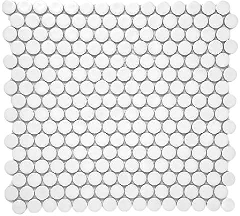 Tenedos Arctic White Penny Round Porcelain Mosaic Tile - Matte Finish for Bathroom Floor, Kitchen Backsplash, Accent Walls, Shower Surrounds (Box of 10 Sheets - 10 Sq.Ft)