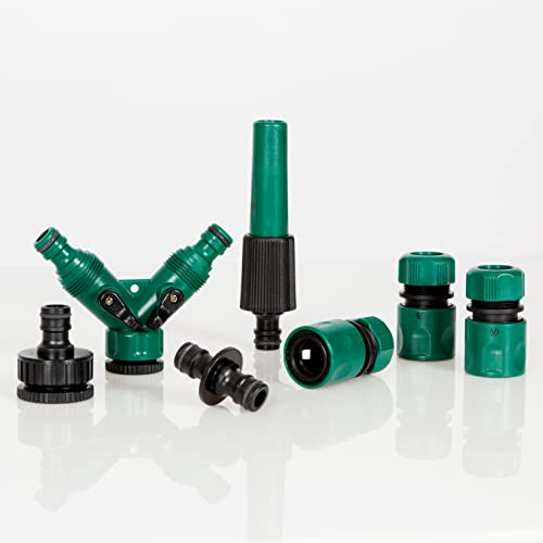PowerTec Garden 8-teiliges Gartenschlauch-Anschluss-Set (Anschlussset, Zubehör-Set, Schlauchanschluss-Set)