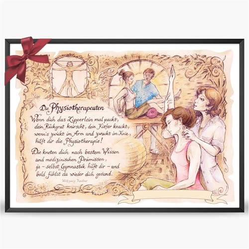 Die Staffelei Geschenk Physiotherapeuten A4 (29,7cm x 21cm) mit Wunschtext | Witziges Gedicht mit liebevoller Zeichnung auf hochwertigem Papier/besondere Geschenkidee