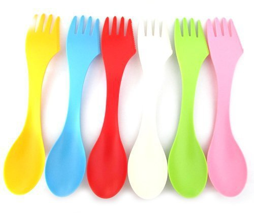 3 in 1 Camping Fork Spoon & Knife- Cooking Utensil Cutlery Spork Travel Picnic (Six)