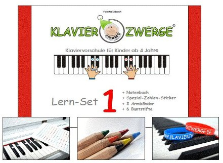 Klavier lernen - Klavierzwerge Lern Set 1 beinhaltet: Notenbuch 1 inkl. Zubehör | Klavierspielen mit Freude erlernen | Klavierschule mit Notenheft für Kinder ab 4 Jahren sowie Anfänger jeden Alters