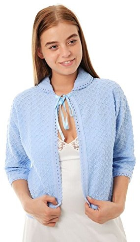 Lady Olga Damer stickad traditionell främre slips sängjacka bolero stil ¾ längd ärmar blå storlek, BLÅ, 38/40 SE