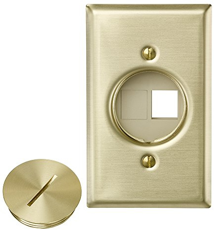Leviton QuickPort Floor Jack Assembly, Two Blank Inserts, Solid Brass, 41652.0