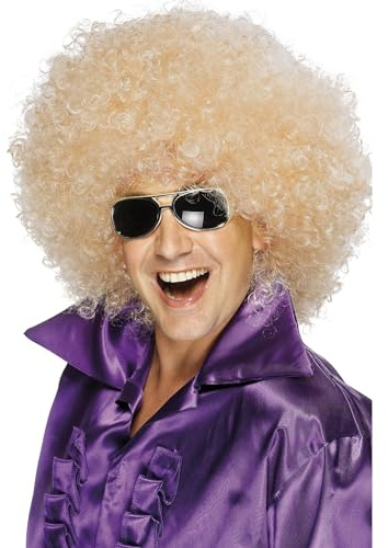 Smiffys Afro Wig, Mega-Huge, Blonde, 1970's Disco Fancy Dress, Adult Dress Up Wigs Halloween