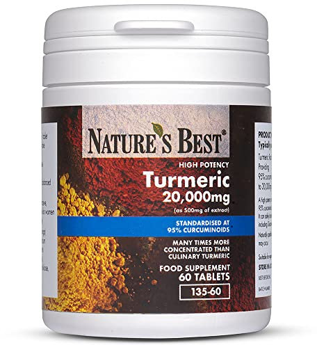 Nature's Best Turmeric 20,000mg Tablets Fast Release (500mg of Extract) - High Strength, 95% Curcumin - UK Made - 60 Tablets (2 Months' Supply)