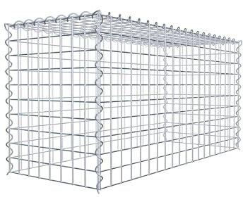 Stenkorg, gabion, fyrkantig, nätstorlek 5 x 5 cm, djup 40 cm, förlängningskort typ 3, spiralfästning, galvaniserad zink, 100 x 50 x 40 cm