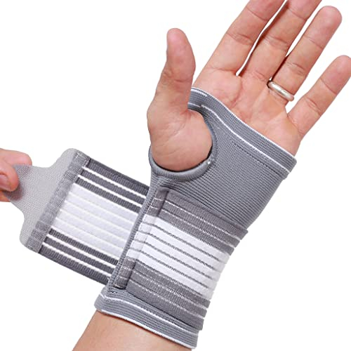 NEOtech Care Protège-poignet et soutien paume de marque Compression AJUSTABLE - Support main droite ou gauche - Ultra léger, élastique et respirant (Gris, Taille M, 1 Unité)