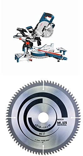 Bosch Professional Paneelsäge GCM 8 SJL (Sägeblatt-Ø: 216 mm) + Kreissägeblatt Multi Material (216 x 30 x 2,5 mm, 80 Zähne)