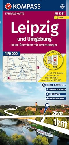 KOMPASS Fahrradkarte 3361 Leipzig und Umgebung mit Knotenpunkten 1:70.000: reiß- und wetterfest
