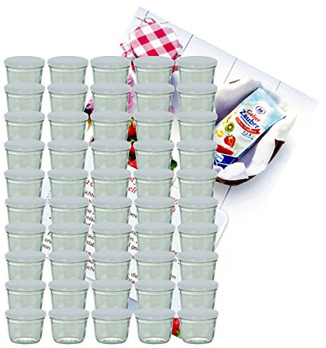 MamboCat 50er Set Sturzglas 230 ml Marmeladenglas Einmachglas Einweckglas to 82 weißer Deckel incl. Diamant-Zucker Gelierzauber Rezeptheft