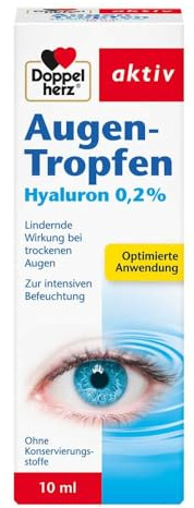 Doppelherz Augen-Tropfen Hyaluron 0,2 % - Lindernde Wirkung bei trockenen Augen - Für Kontaktlinsenträger geeignet - 10 ml
