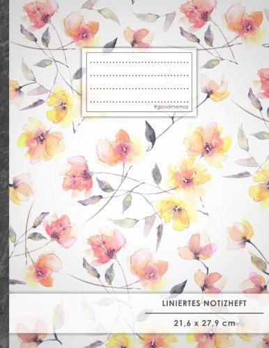 Liniertes Notizbuch • A4-Format, 100+ Seiten, Soft Cover, Register, Mit Rand, „Bluming“ • Original #GoodMemos Lined Notebook • Perfekt als Deutschheft, Schulheft, Übungsheft, Lineatur 27