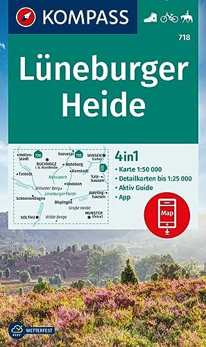 KOMPASS Wanderkarte 718 Lüneburger Heide 1:50.000: 4in1 Wanderkarte mit Aktiv Guide und Detailkarten inklusive Karte zur offline Verwendung in der KOMPASS-App. Fahrradfahren. Reiten.
