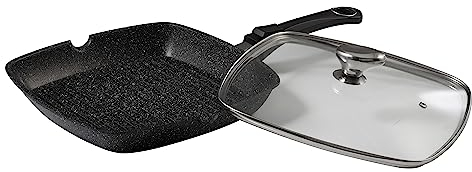 Pradel Excellence 52383M Padella Grill Tipo Pietra con Coperchio in Vetro 28 x 28 cm